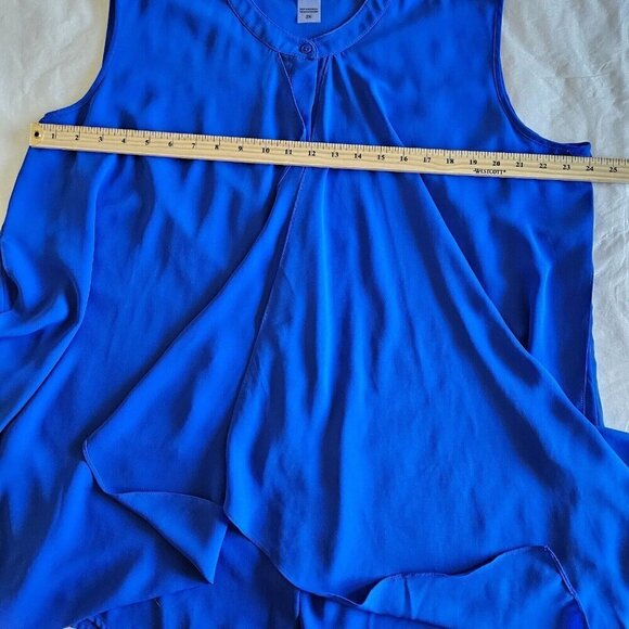Bianca Nygard Top Womens 2X Blue Sleeveless Button Up Flowy Assymetric Hem Boho - Picture 8 of 14